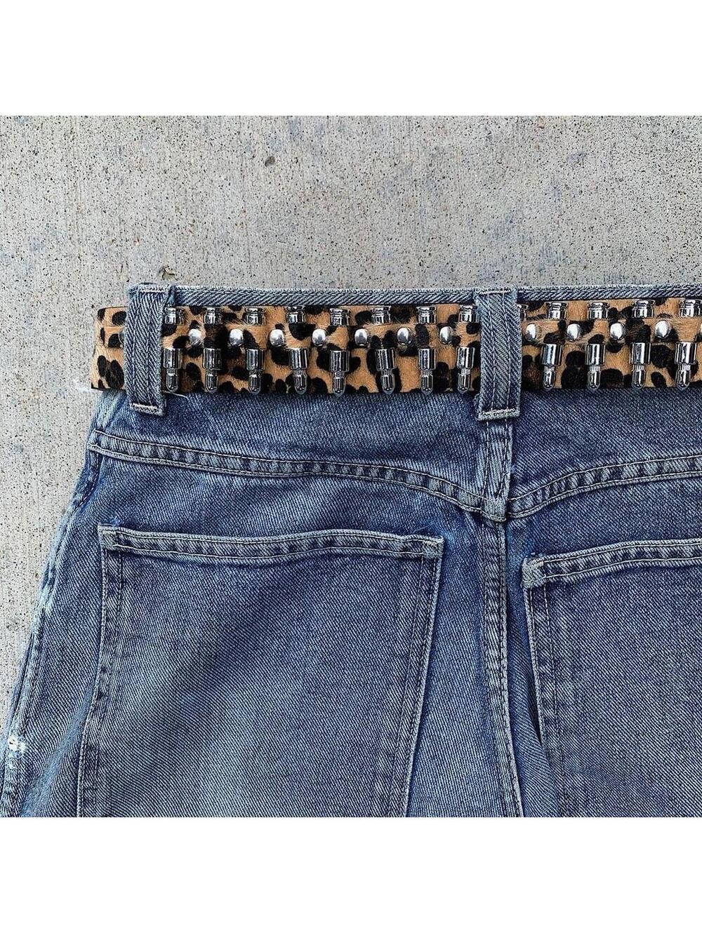 Cyber Bullet belt Cheetah Fur studded vintage y2k style. Cool grunge/punk look - Picture 5 of 8